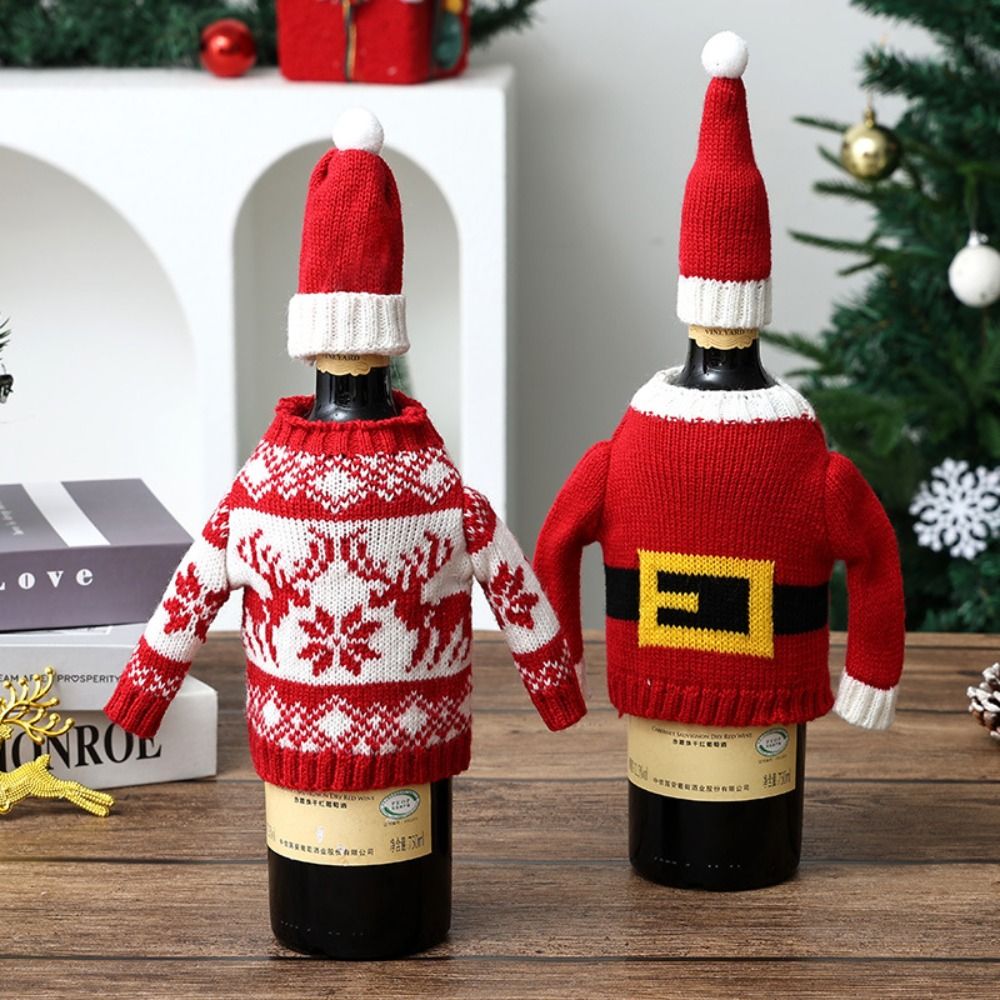 Wine Beer Hat - Świąteczna, dziergana osłonka na butelkę wina